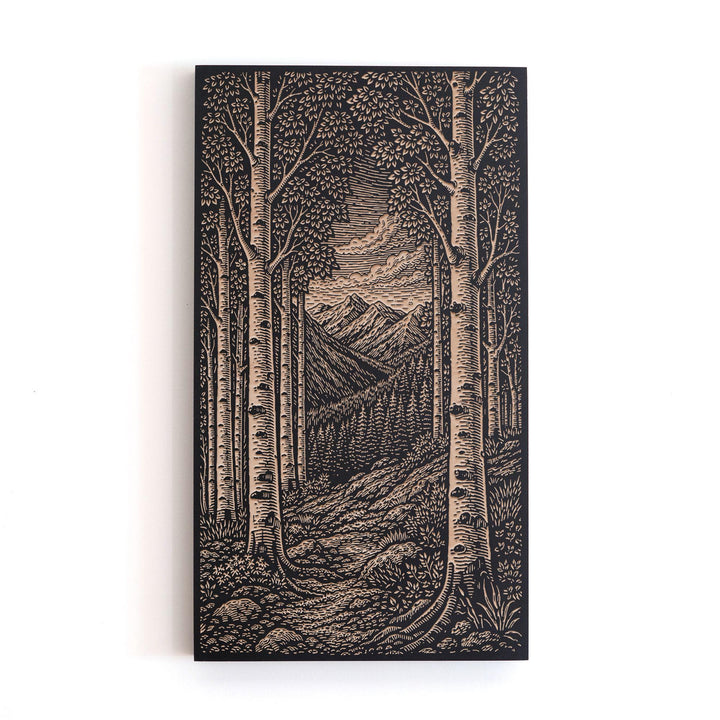 Aspen Pass Mountain Grove Overlook Engraved Birch Art Panel