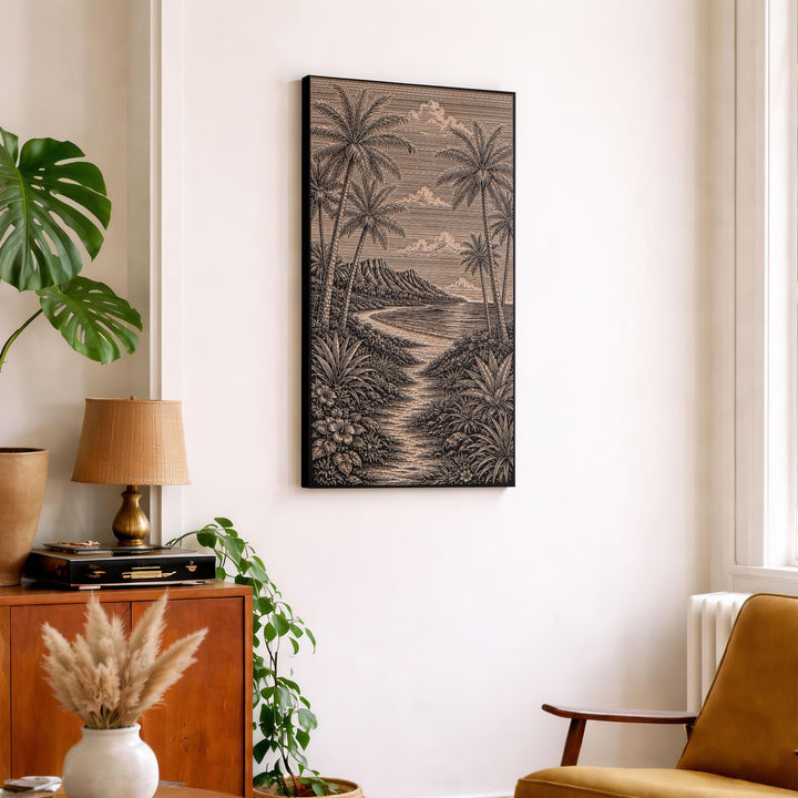 Maui Palm Path to Beach Engraved Birch Art Panel