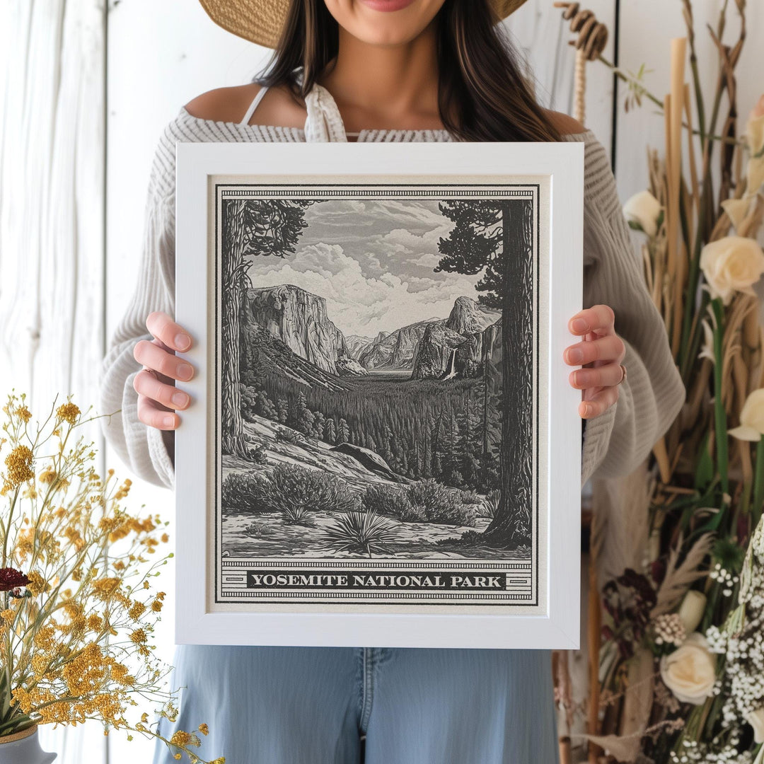 Yosemite National Park Yosemite Valley Lithograph Style Print - Vintage California poster design, archival matte fine art print. Nature gift