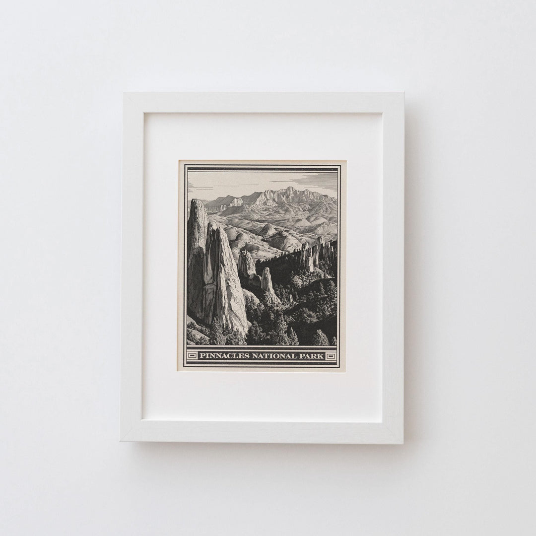 Pinnacles National Park Lithograph Style Print - Vintage California archival matte fine art print. Salinas Valley Pacific Coast Ranges Gift