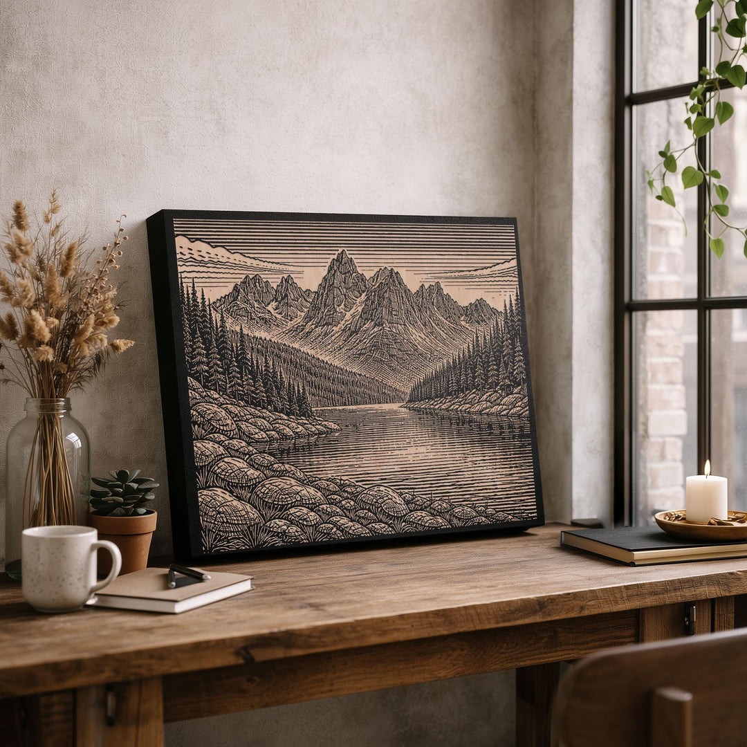Sawtooth Range Idaho Engraved Birch Art Panel