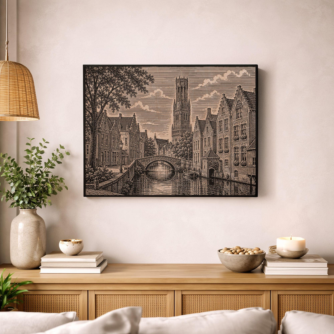 Bruges Canal Engraved Birch Art Panel