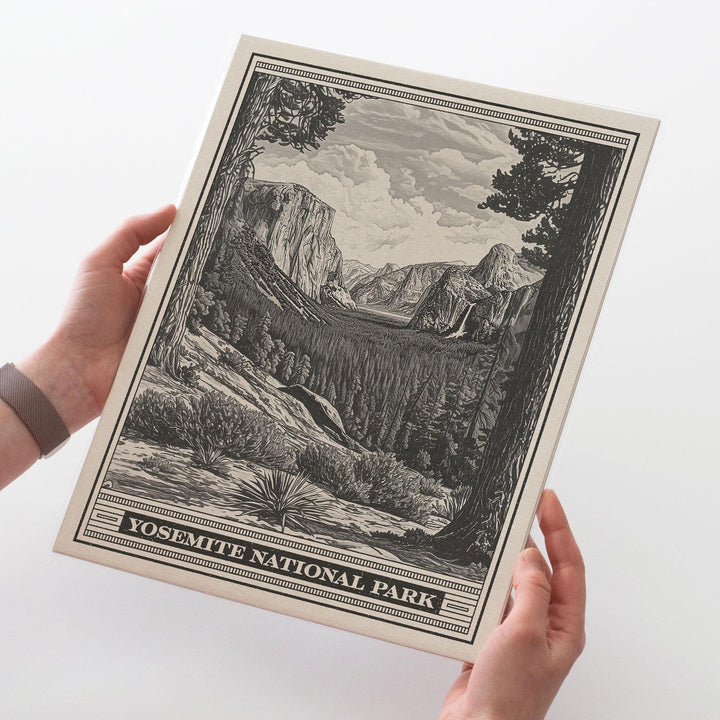 Yosemite National Park Yosemite Valley Lithograph Style Print - Vintage California poster design, archival matte fine art print. Nature gift