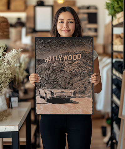 Vintage Hollywood Hills Sign Engraved Illustration