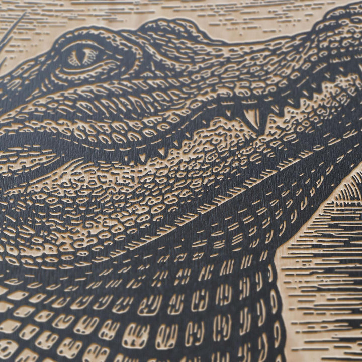 Alligator Rising from Marsh Water Engraved Birch Art Panel