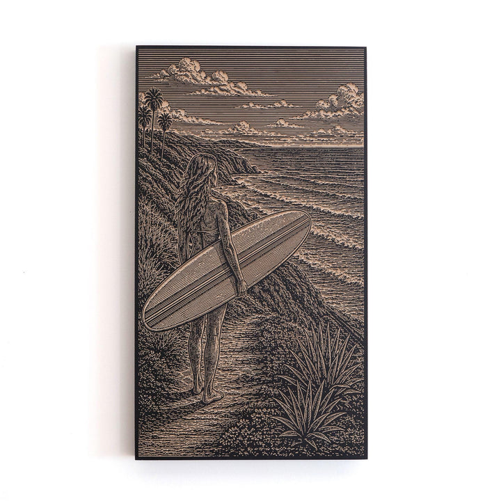 Longboarder on the Bluff Engraved Illustration