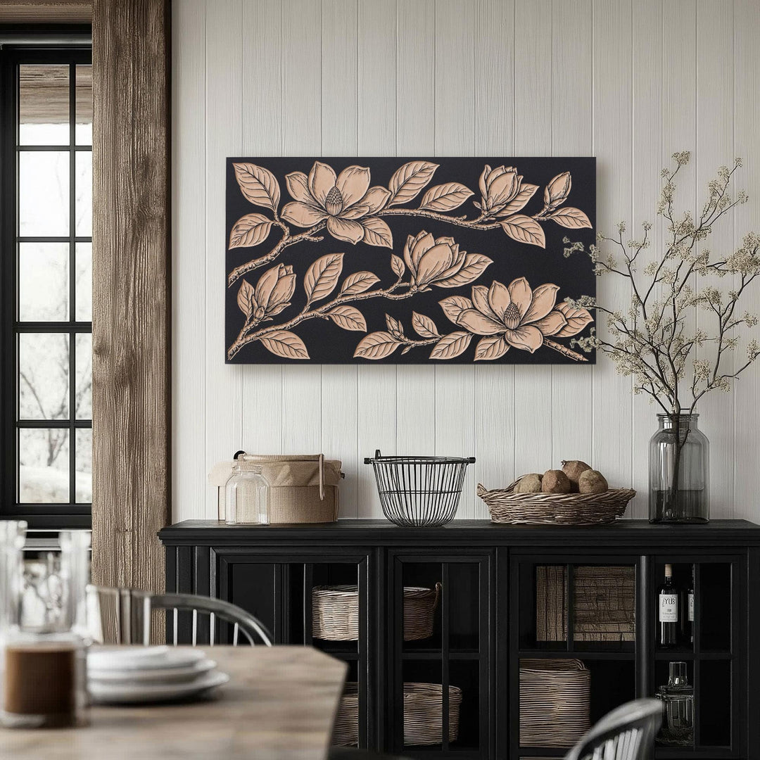 Southern Magnolia Blossoms Engraved Birch Art Panel