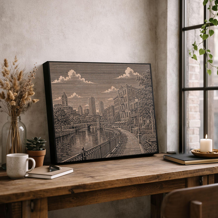 Milwaukee Riverwalk Engraved Birch Art Panel