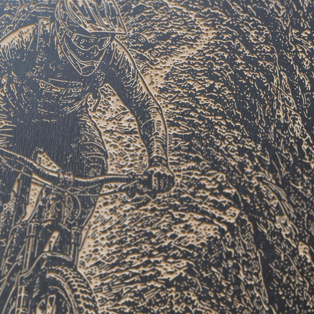 Mountain Biker on Ridgeline Engraved Illustration