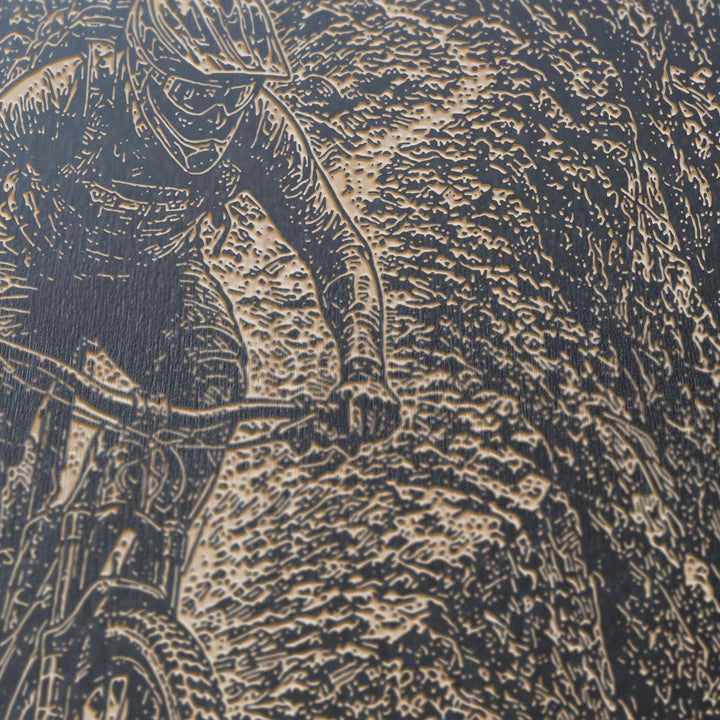 Mountain Biker on Ridgeline Engraved Illustration