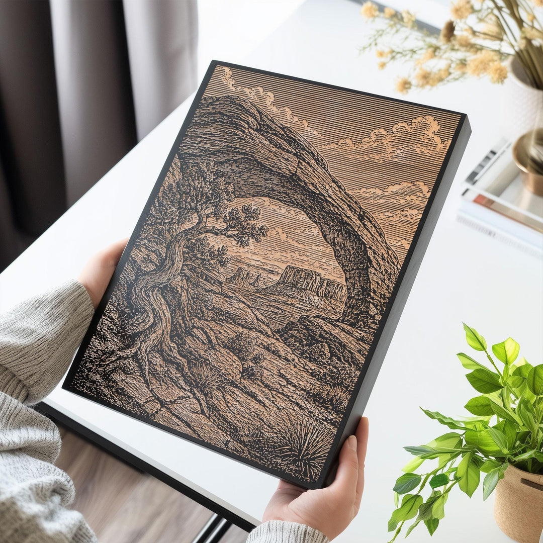 Red Rock Arch and Juniper Engraved Birch Art Panel
