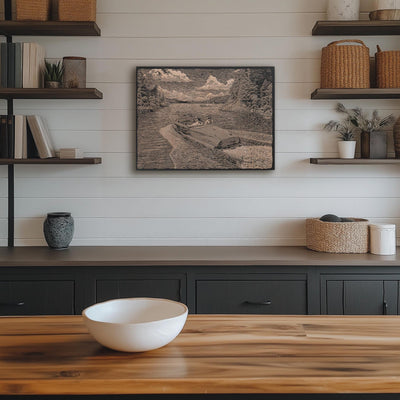 Vintage Lake Boat Engraved Illustration