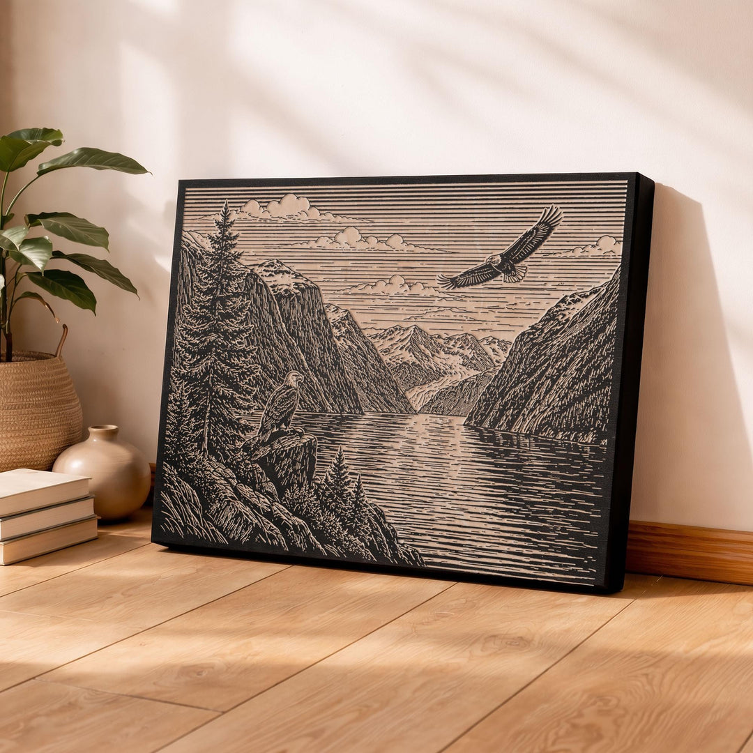 Alaska Fjord Engraved Birch Art Panel