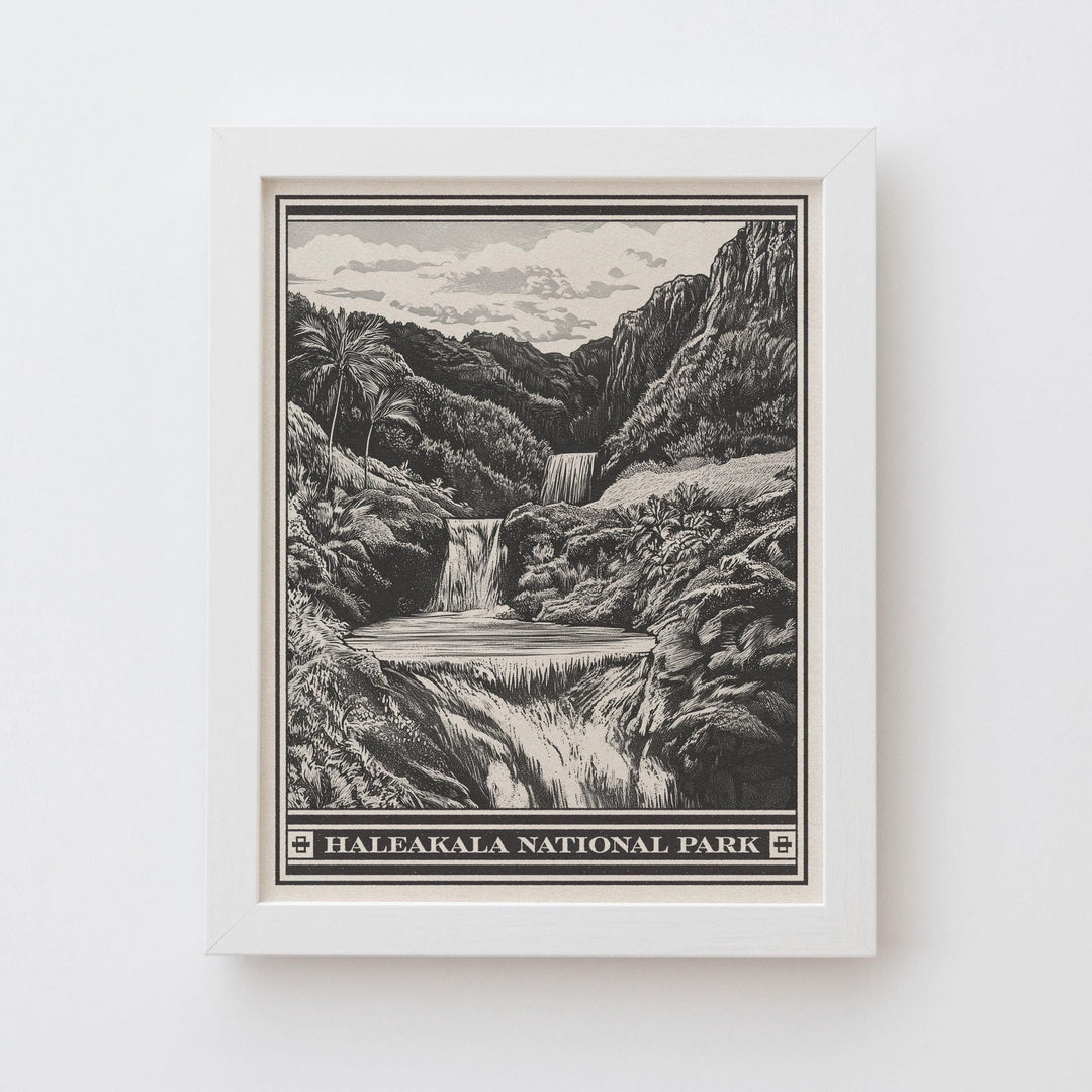 Haleakala National Park Seven Sacred Pools Lithograph Style Print - Vintage Maui Hawaii archival matte fine art print. Gift Waterfall Hawaii