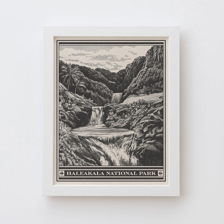 Haleakala National Park Seven Sacred Pools Lithograph Style Print - Vintage Maui Hawaii archival matte fine art print. Gift Waterfall Hawaii