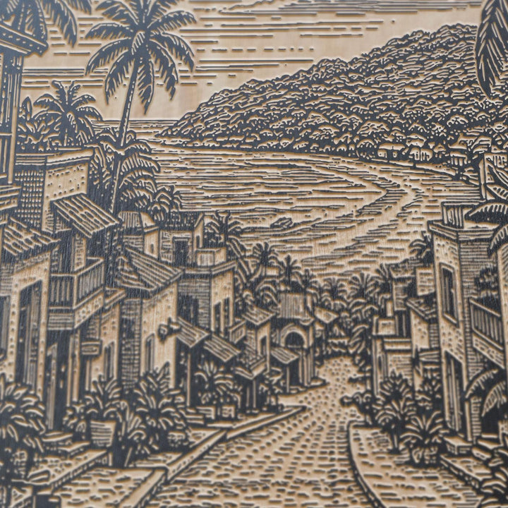 Sayulita Surf Village Engraved Birch Art Panel