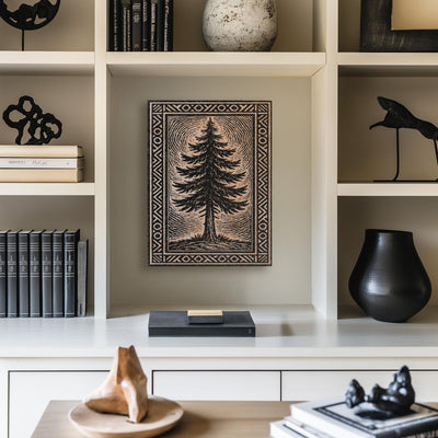 Pine Tree Engraved Birch Illustration