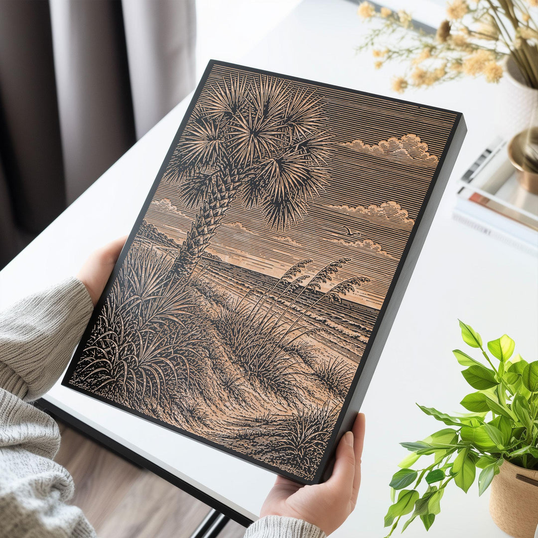 Palmetto and Dune Edge Engraved Birch Art Panel