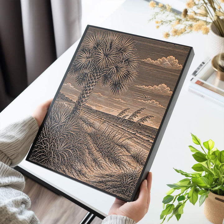 Palmetto and Dune Edge Engraved Birch Art Panel