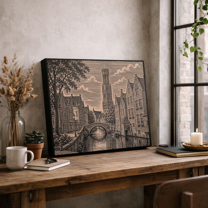 Bruges Canal Engraved Birch Art Panel