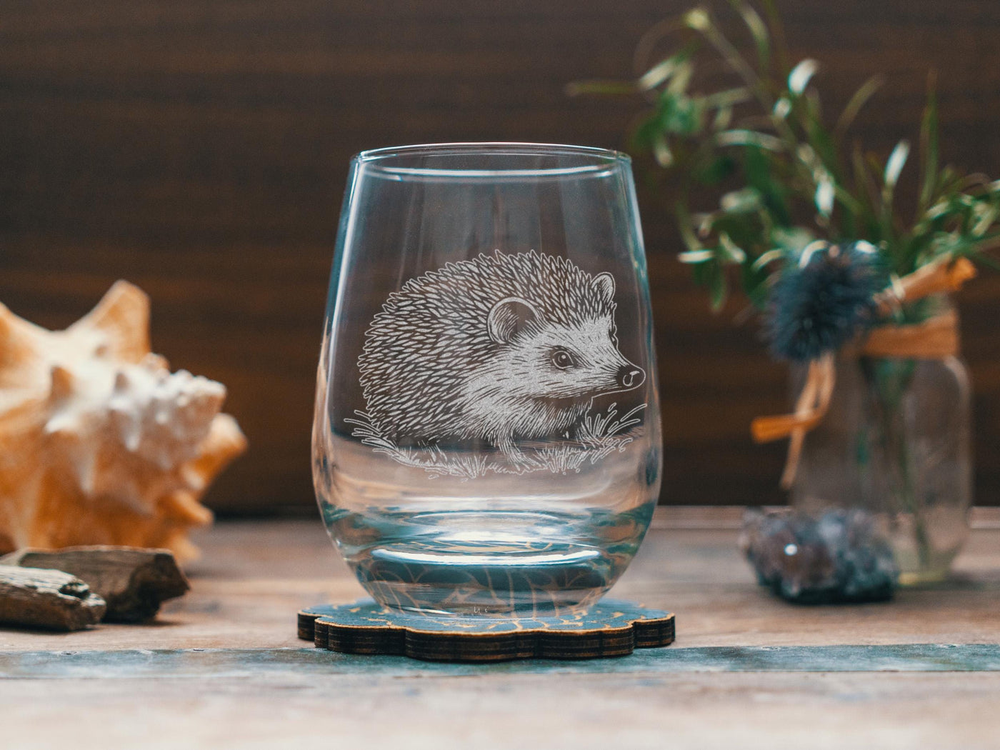 Hedgehog Glasses | Woodland Animal Personalized Whiskey, Wine & Beer Glassware, Animal Drinkware, Forest Themed Decor, Cute Whimsical Gift