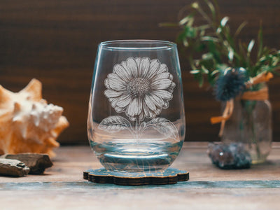 Aster Flower Glasses | Floral Themed Whiskey, Wine & Beer Glassware, Gardner Drinkware, September Birth Month Gift, Summer Botanical Gift