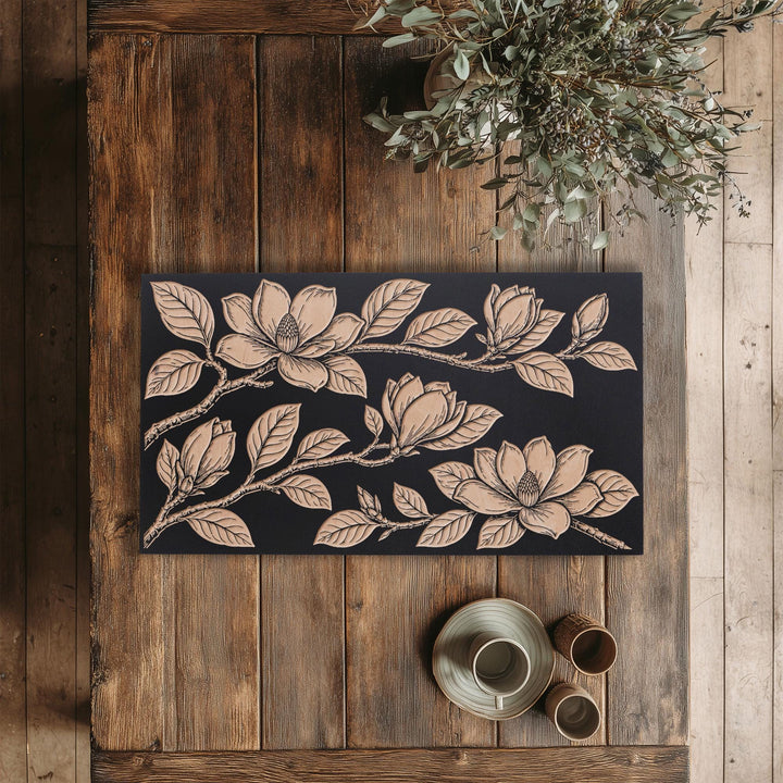 Southern Magnolia Blossoms Engraved Birch Art Panel