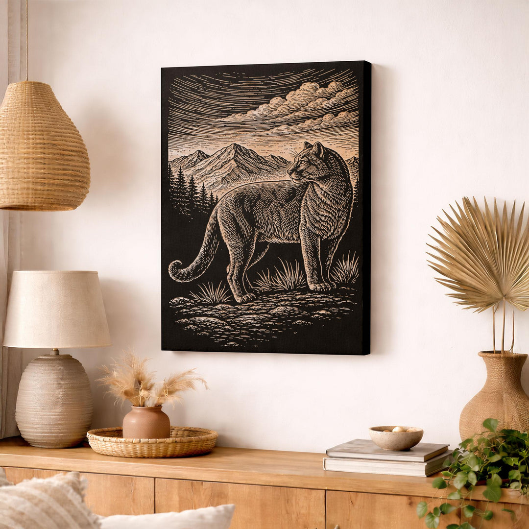 Mountain Lion in the High Country Engraved Birch Art Panel