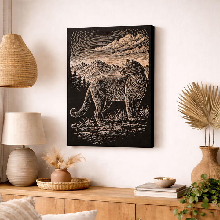 Mountain Lion in the High Country Engraved Birch Art Panel