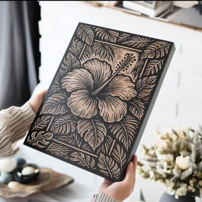 Hibiscus Flower Engraved Birch Illustration