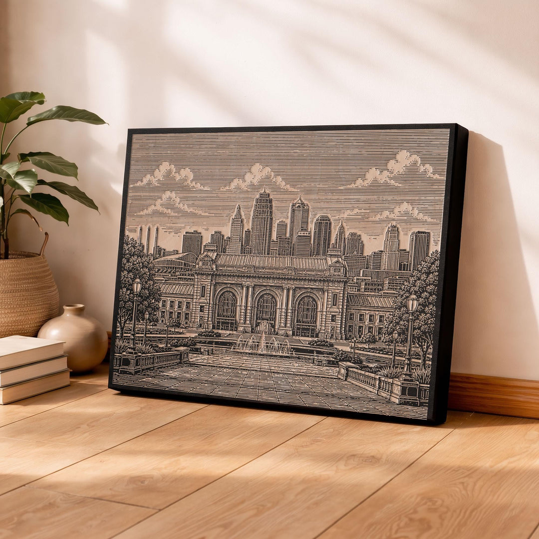 Kansas City Union Station Engraved Birch Art Panel