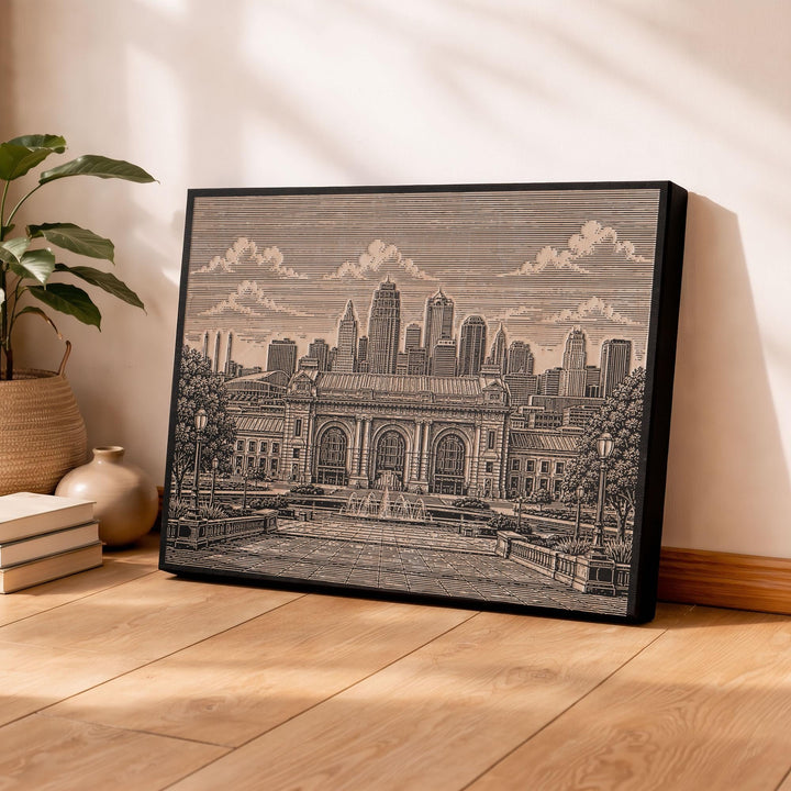 Kansas City Union Station Engraved Birch Art Panel