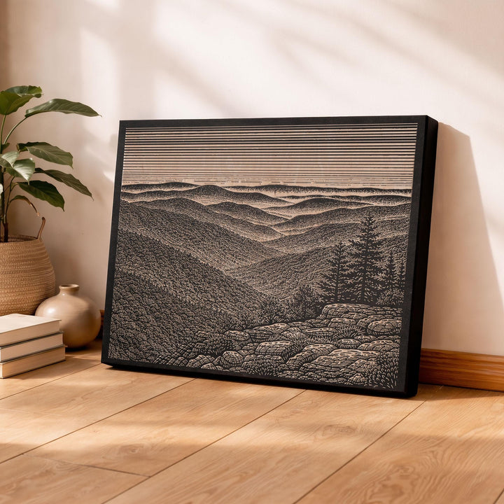 Blue Ridge Mountains Engraved Birch Art Panel