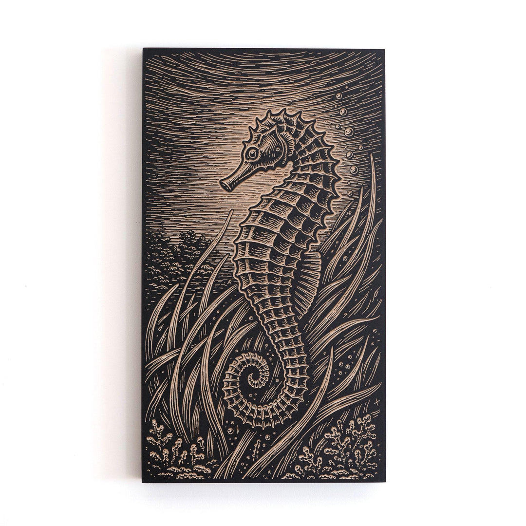 Seahorse Amid Sea Grasses Engraved Birch Art Panel