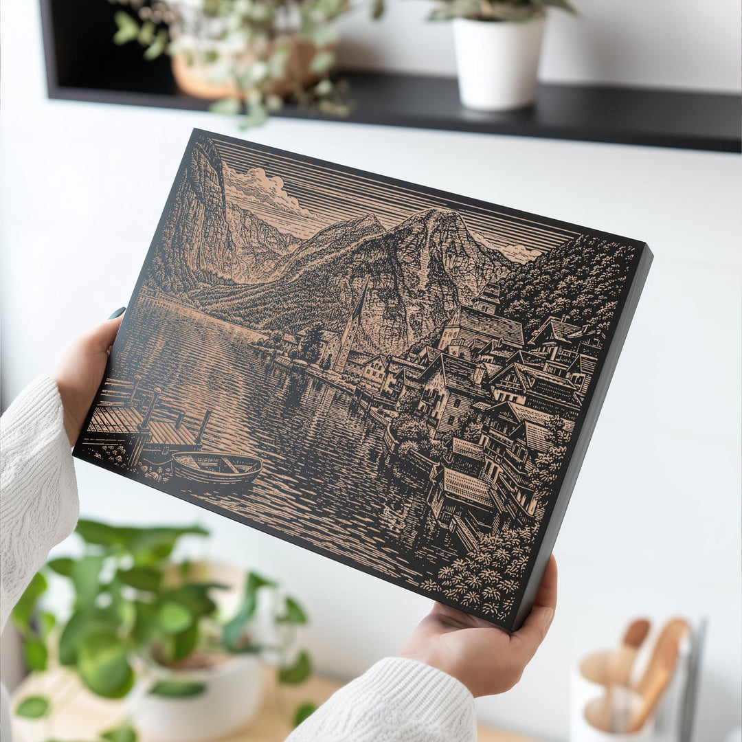 Hallstatt Austria Engraved Birch Art Panel