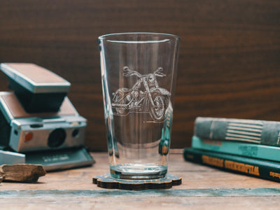 Motorcycle Glasses | Biker Themed Personalized Whiskey, Wine & Beer Glassware, Motorcycle Club Drinkware, Biker Bar Themed Gift