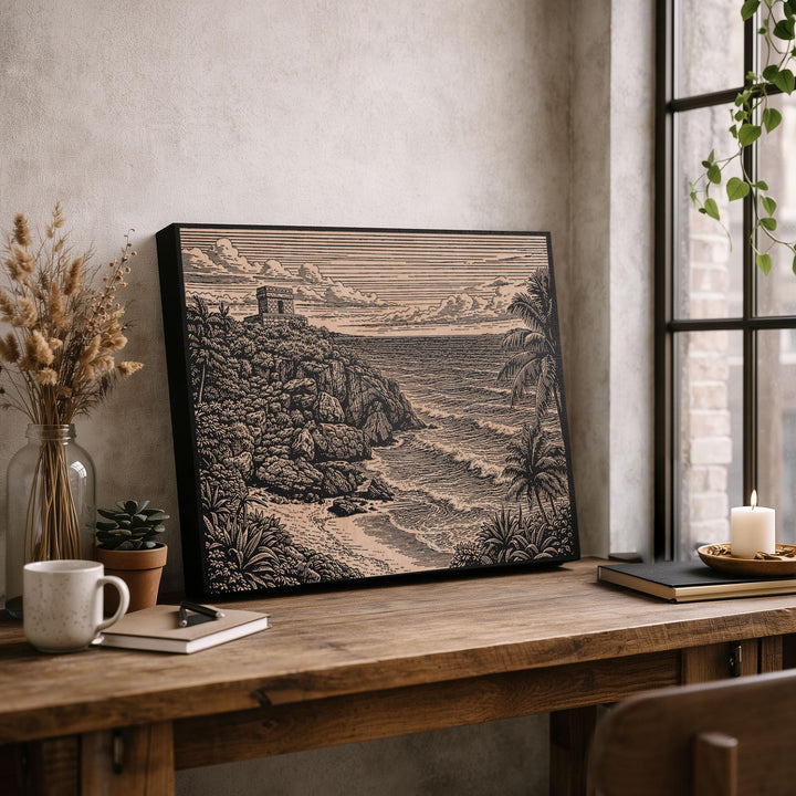 Tulum Beach Engraved Birch Art Panel