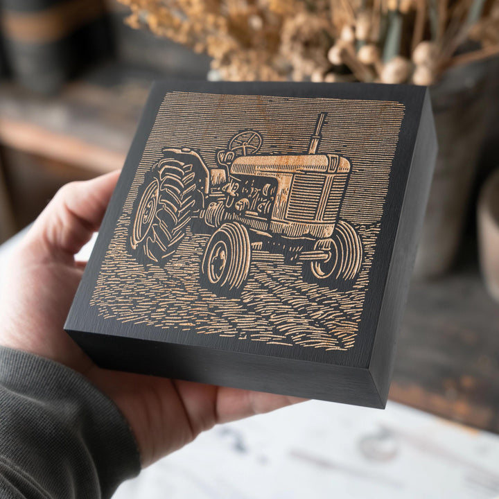 Farm Tractor Engraved Illustration