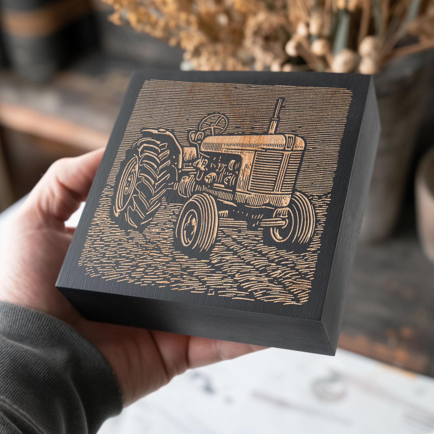 Farm Tractor Engraved Wood Wall Art Panel