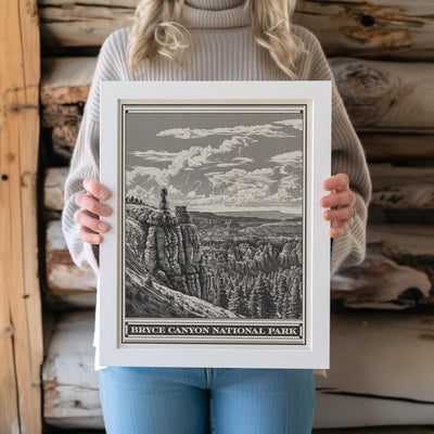 Bryce Canyon National Park Lithograph Style Print - Vintage Grand Staircase Utah archival matte fine art print Peekaboo & Queens Garden Gift