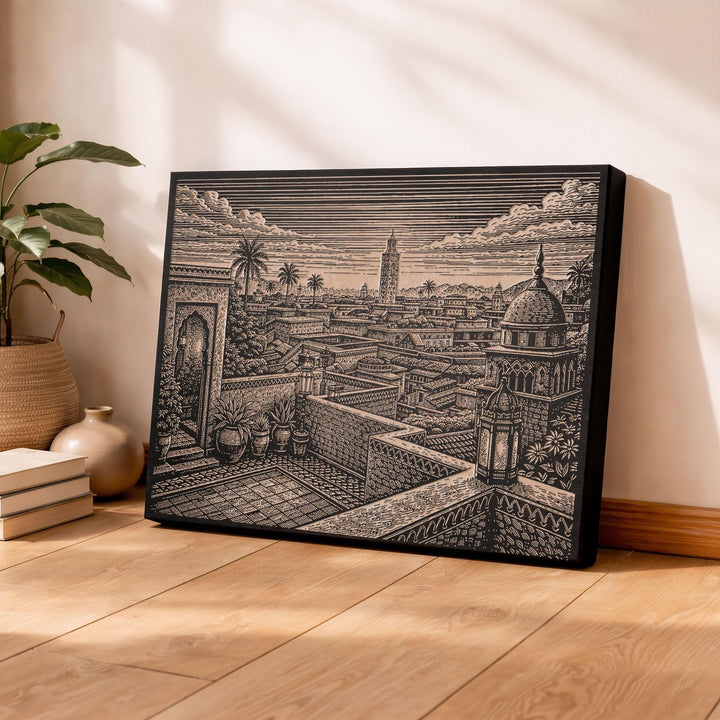 Marrakech Rooftop Courtyard Engraved Birch Art Panel