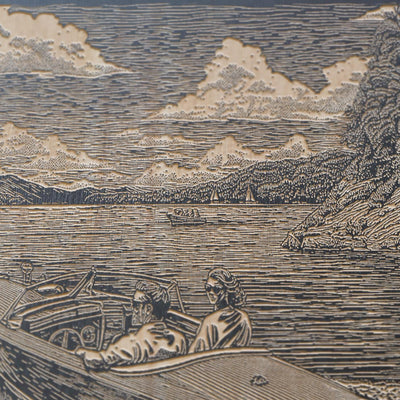 Vintage Lake Boat Engraved Illustration