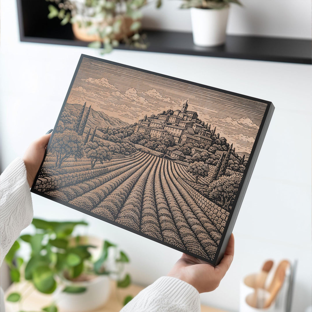 Provence Lavender Fields Engraved Birch Art Panel
