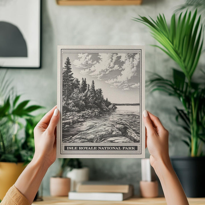 Isle Royale National Park Lithograph Style Print - Vintage Michigan archival matte fine art print Gift. Lake Michigan Greenstone Ridge Trail