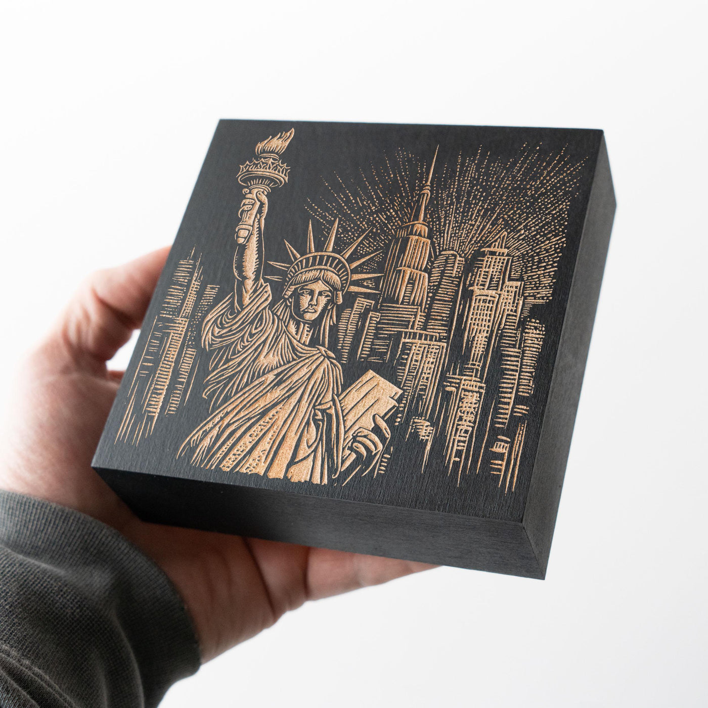 Statue Of Liberty New York City Engraved Birch Wood Panel