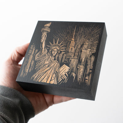 Statue Of Liberty New York City Engraved Birch Wood Panel