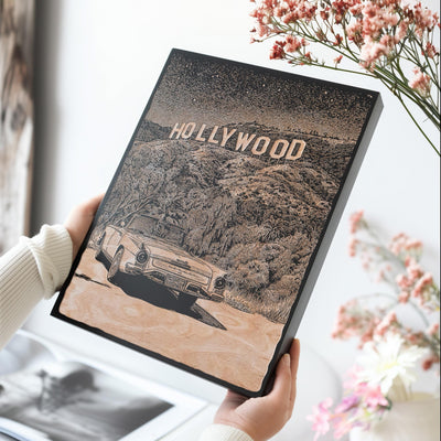 Vintage Hollywood Hills Sign Engraved Illustration