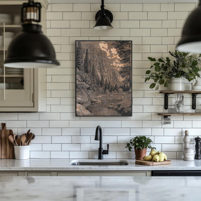 El Capitan Yosemite Scene Engraved Illustration