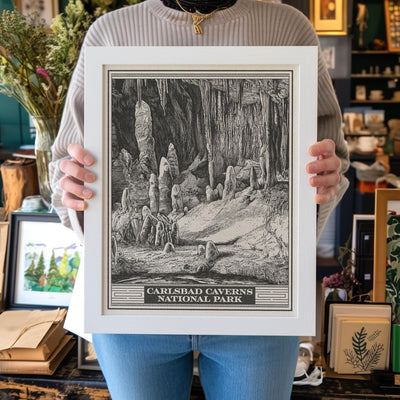 Carlsbad Caverns National Park Lithograph Style Print - Vintage New Mexico archival matte fine art print. Chihuahuan Desert Travel Gift