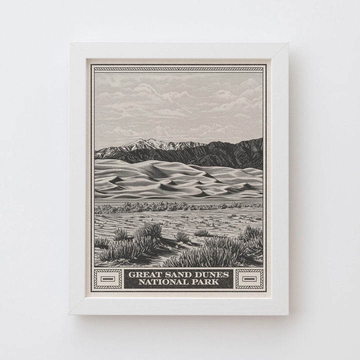 Great Sand Dunes Lithograph Style Print - Vintage Colorado archival matte fine art print. Star Dune Medano Pass Primitive Road. Western Gift
